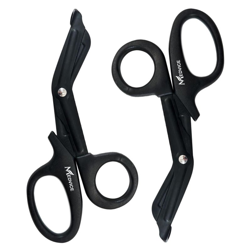 medvice 2 Pack Medical Scissors, EMT and Trauma Shears - 7.5 inch, Blunt Tip, Fluoride Coated, Non-Stick Blades, Autoclavable to 290 F/143 C, Rust Free (Black) - Image 1